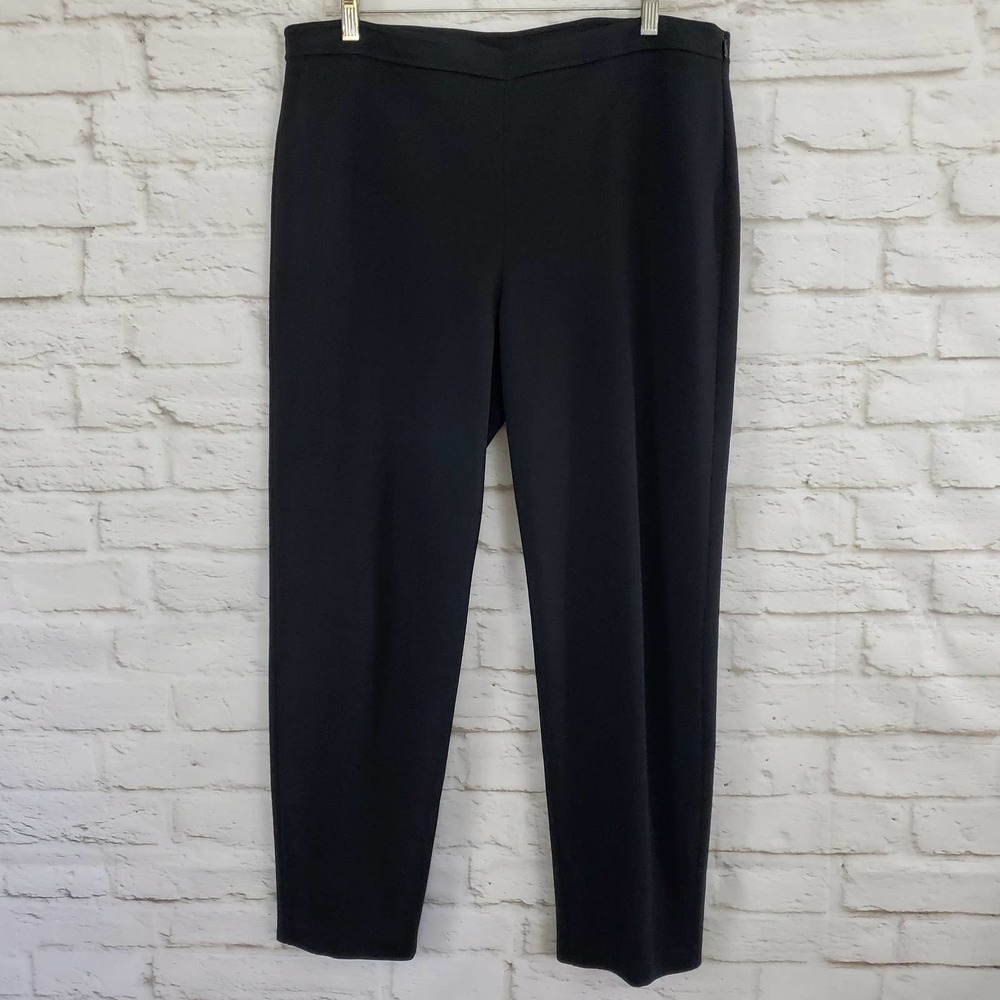 St. John Caviar Crop Ankle Pants Women 14 Black Side Zip Back Leg Seams and Slit